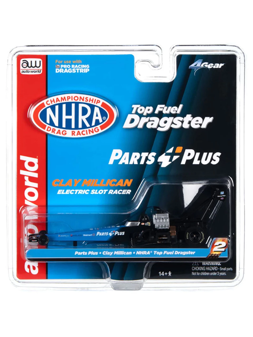 Auto World NHRA Clay Millican - Parts Plus Top Fuel Dragster 4Gear R27 HO Slot Car - Image 4