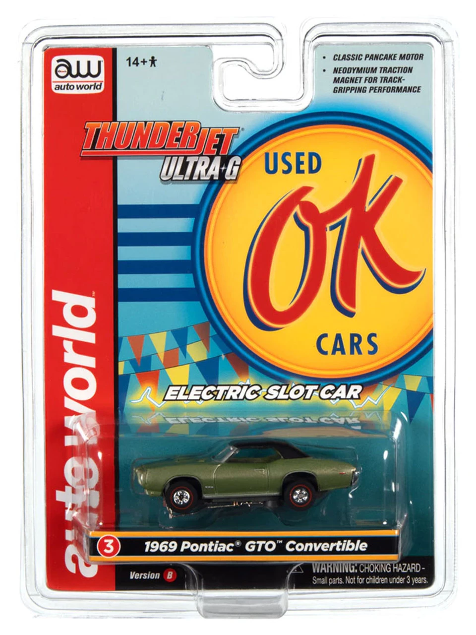 Auto World 1969 Pontiac GTO Convertible (Green) Thunderjet HO Slot Car - Image 4