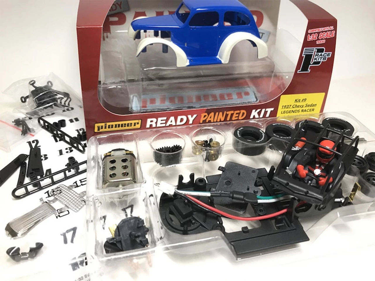 Pioneer 1937 Chevy Sedan Legends Racer 'Ready Painted' Blue/White Kit 1/32 Slot Car - Image 2