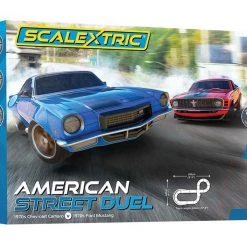 Scalextric American Street Dual (1970s Chevrolet Camaro vs 1970s Ford Mustang) 1/32 Slot Car Set